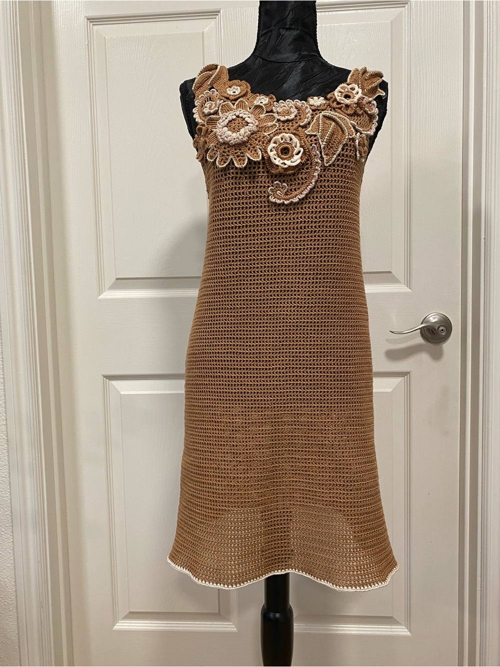 Crochet Floral Tank Dress in Cinnamon